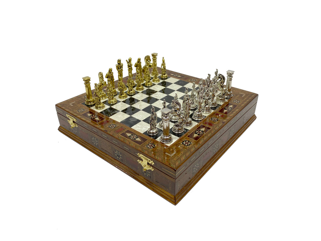Personalized 10.8 Inches Chess Set Black - Gift Idea for Anyone on Any Occasion - Golden Silver Mythology Chess Pieces Antochia Crafts 