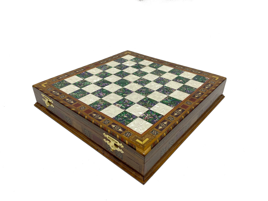 Personalized 16.5 Inches Chess Set Green - Gift Idea for Anyone on Any Occasion - Bronze Silver Chess Pieces Antochia Crafts 