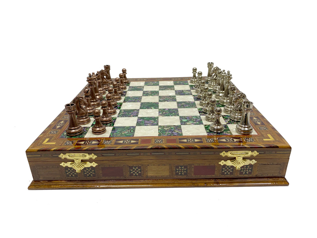 Personalized 16.5 Inches Chess Set Green - Gift Idea for Anyone on Any Occasion - Bronze Silver Chess Pieces Antochia Crafts 