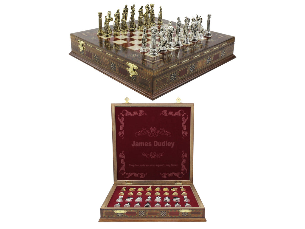 Personalized 10.8 Inches Chess Set Red - Custom Chess Board and Metal Mythology Figures Antochia Crafts 