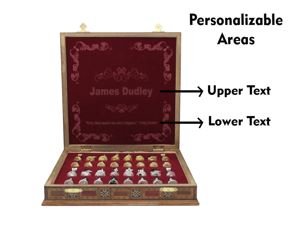 Personalized 10.8 Inches Chess Set Red - Custom Chess Board and Metal Mythology Figures Antochia Crafts 