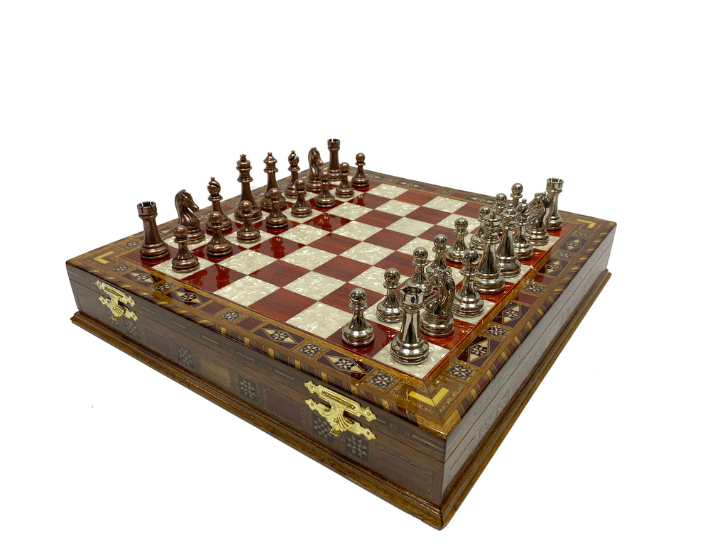 Personalized 16.5 Inches Chess Set Red - Gift Idea for Anyone on Any Occasion - Bronze Silver Chess Pieces Antochia Crafts 