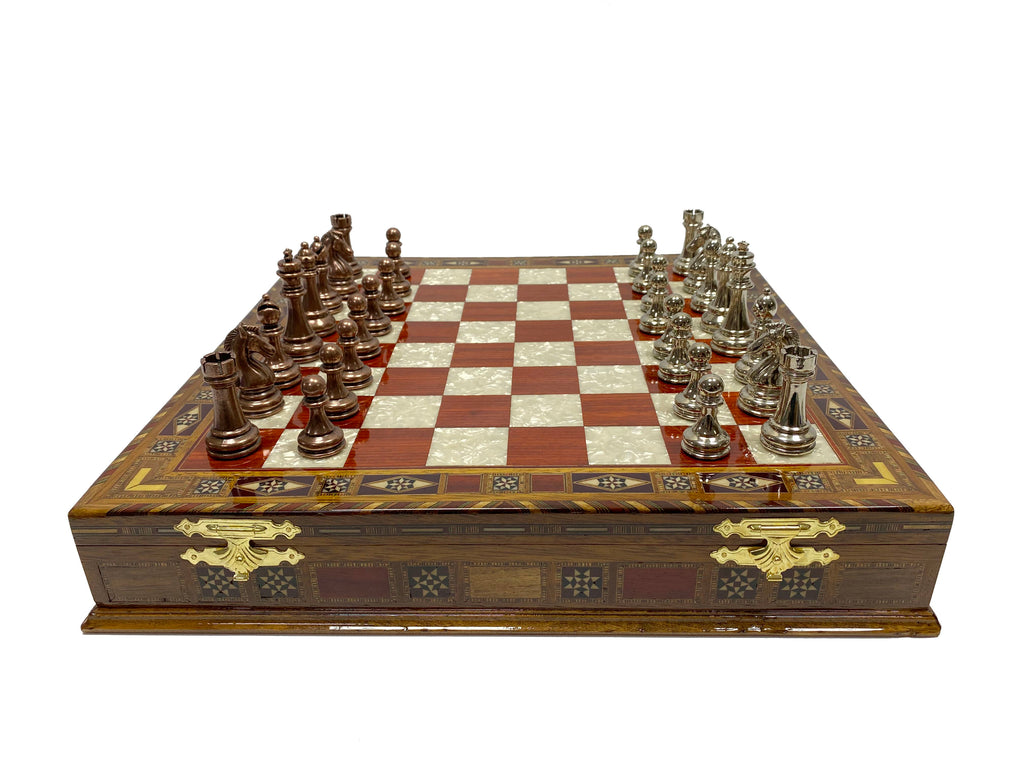 Personalized 16.5 Inches Chess Set Red - Gift Idea for Anyone on Any Occasion - Bronze Silver Chess Pieces Antochia Crafts 