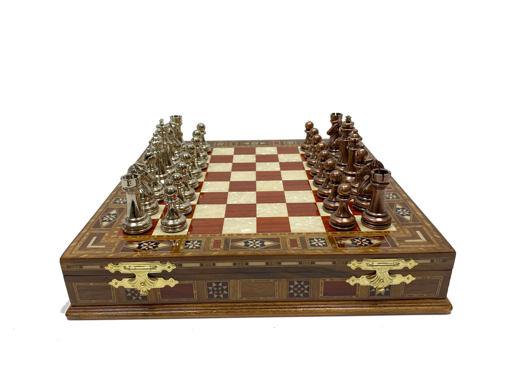Personalized 13.5 Inches Chess Set Red - Gift Idea for Anyone on Any Occasion - Bronze Silver Chess Pieces Antochia Crafts 